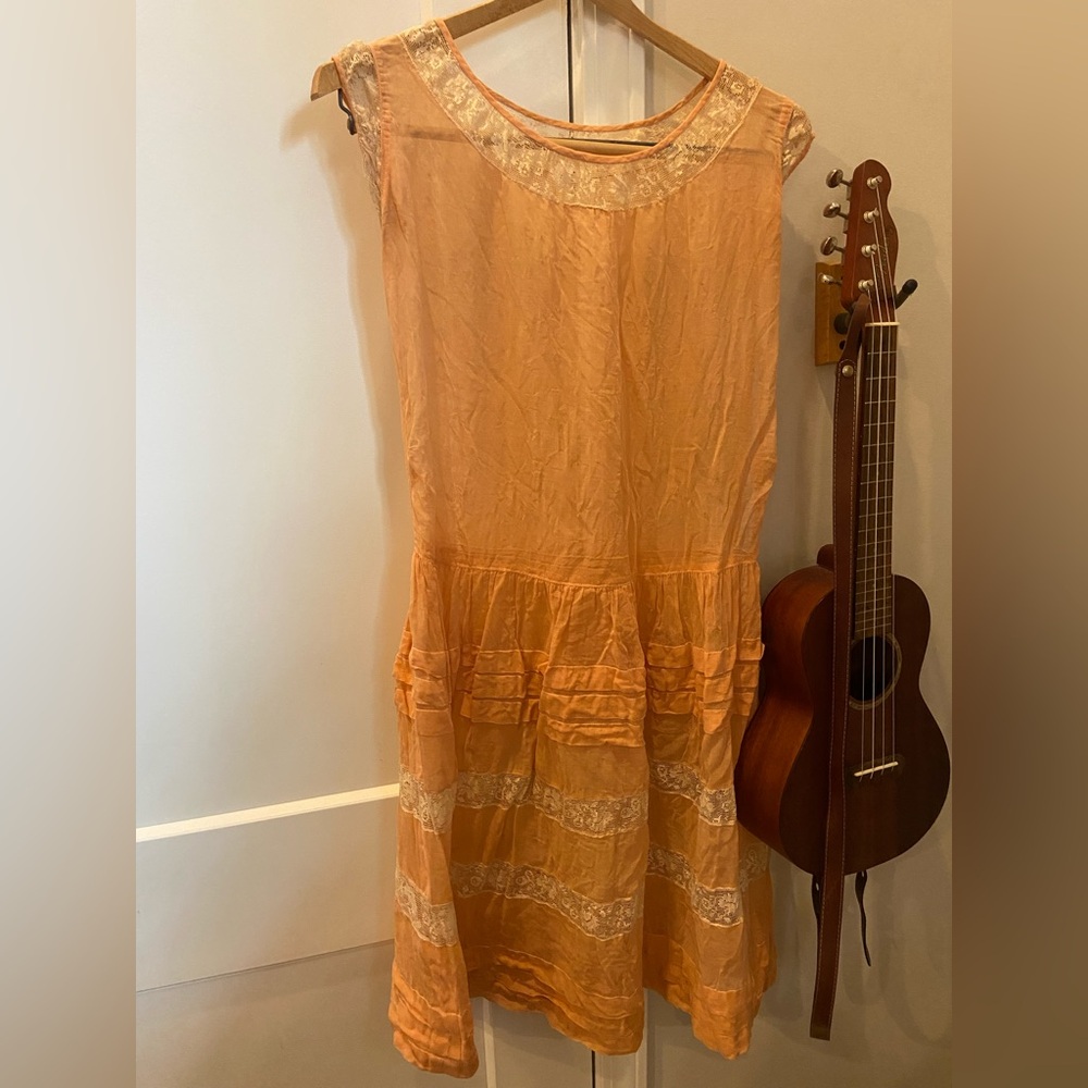 Antique peach mountain girl dress from 20s or 30s